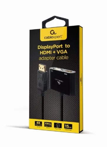 CABLEXPERT DISPLAYPORT MALE TO HDMI FEMALEVGA FEMALE ADAPTER CABLE BLACK