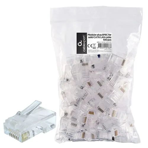 CABLEXPERT MODULAR PLUG 8P8C FOR SOLID CAT6 LAN CABLE 100PCSBAG