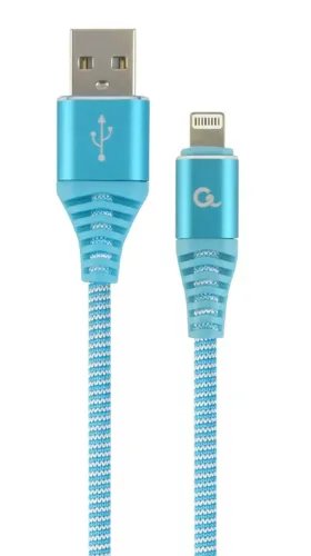 CABLEXPERT PREMIUM COTTON BRAIDED LIGHTNING CHARGING AND DATA CABLE 1M TURQUOISEWHITE RETAIL PACK