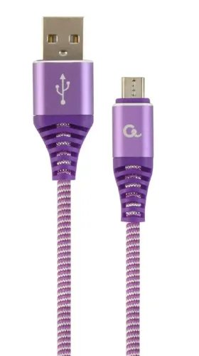 CABLEXPERT PREMIUM COTTON BRAIDED MICRO-USB CHARGING AND DATA CABLE 1M PURPLEWHITE RETAIL PACK