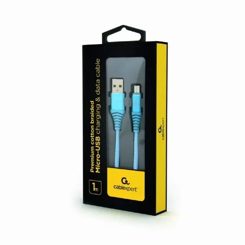 CABLEXPERT PREMIUM COTTON BRAIDED MICRO-USB CHARGING AND DATA CABLE 1M TURQOUISEWHITE RETAIL PACK