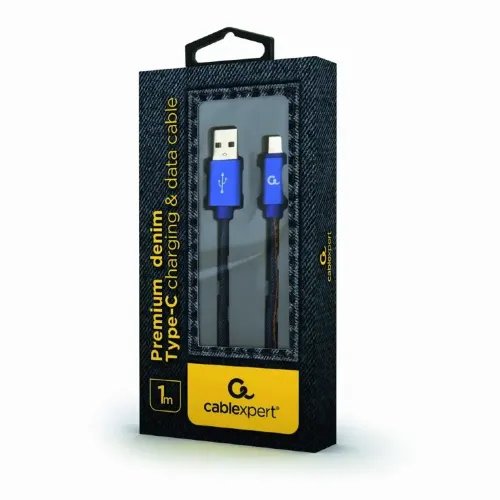 CABLEXPERT PREMIUM JEANS denim TYPE-C USB CABLE WITH METAL CONNECTORS 1M BLUE RETAIL PACK