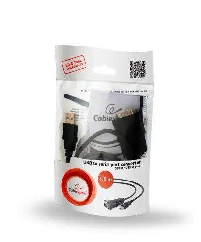 CABLEXPERT USB TO DB9M SERIAL PORT CONVERTER CABLE BLACK 15M