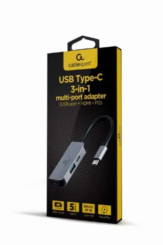 CABLEXPERT USB TYPE-C 3IN1 MULTI-PORT ADAPTER USB PORTHDMIPD SILVER