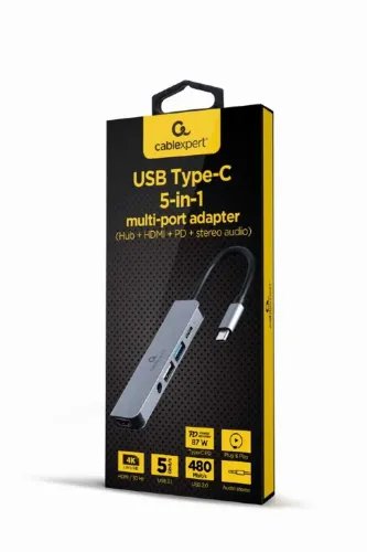 CABLEXPERT USB TYPE-C 5IN1 MULTI-PORT ADAPTER HUBHDMIPDSTEREO AUDIO