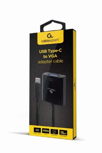 CABLEXPERT USB TYPE-C TO VGA ADAPTER CABLE 15CM BLACK RETAIL PACK