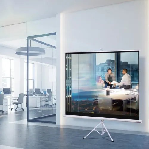 DELIBRACKETPROJECTORSCREEN100WHITHTRIPODWHITE