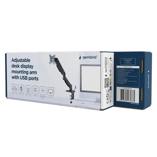 GEMBIRDADJUSTABLEDESKDISPLAYMOUNTINGARMWITHUSBPORTS17-32BLACK