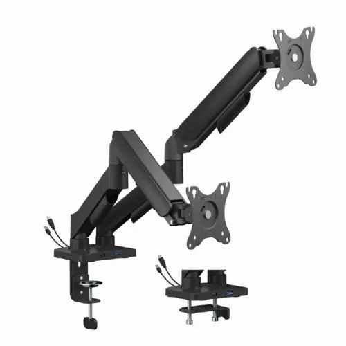 GEMBIRDADJUSTABLEDESK2-DISPLAYMOUNTINGARMWITHUSBPORTS17-32BLACK