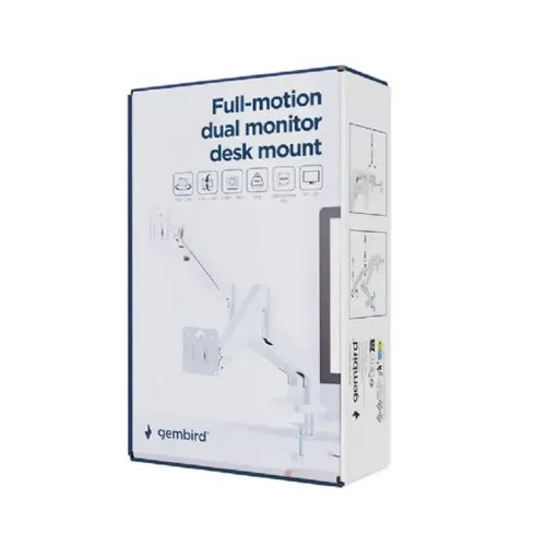 GEMBIRDDESKMOUNTEDADJUSTABLEDOUBLEMONITORARM17-32WHITE