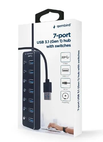GEMBIRD 7-PORT USB3.1 GEN1 HUB WITH SWITCHES
