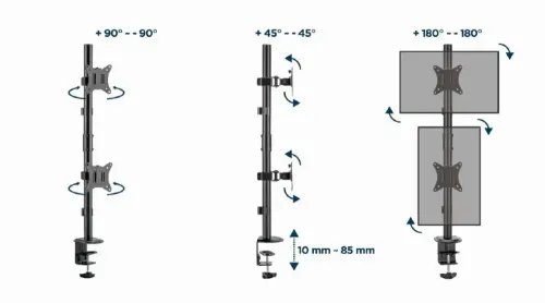 GEMBIRD ADJUSTABLE 2-DISPLAY VERTICAL DESK MOUNT 17-32