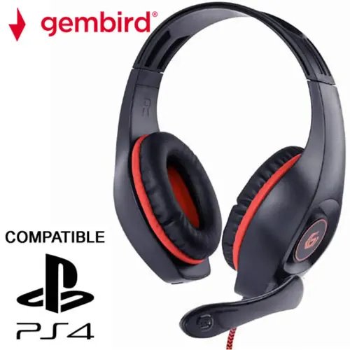 GEMBIRD GAMING HEADSET WITH VOLUME CONTROL PCPS4 RED-BLACK