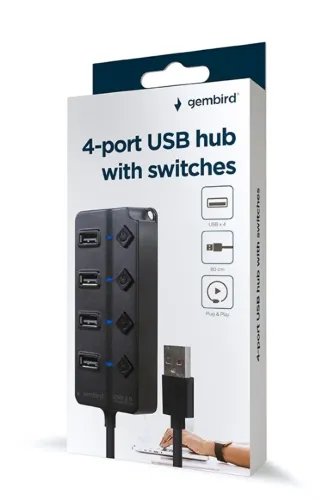 GEMBIRD USB 2.0 4-PORT HUB WITH SWITCHES BLACK