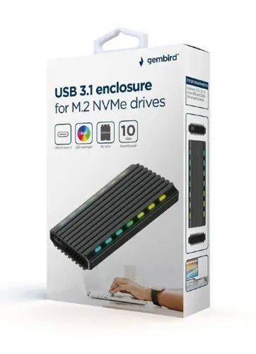 GEMBIRD USB31 ENCLOSURE FOR M.2 NVMe DRIVES BACKLIGHTED ALUMINUM