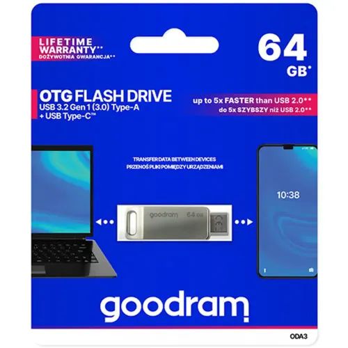 GOODRAM OTG FLASH DRIVE USB3.2 GEN1 64GB TYPE-C SILVER