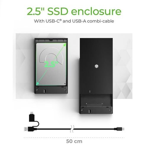 ICYBOXEXTERNALUSB3.22.5SATAENCLOSUREWITHCOMBI-CABLEBLACK