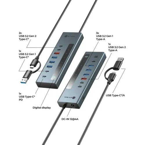 ICYBOX9-IN-1LEDDISPLAYHUBWITH2xTYPE-CPD100W1xTYPE-CPD20W4xUSB3.2TYPE-CUSBHOSTCONNECTIONGREY