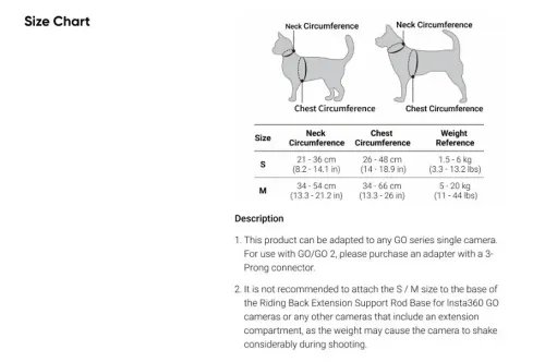 Insta360 Go 3Go 3S Pet Harness Mount Size S