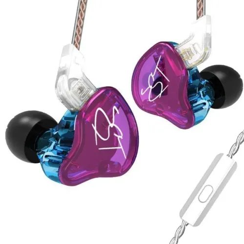KZZSTPurpleWithMic-IEM35InEarMonitorEarphonesDynamicHybridDualDriver1BA1DD