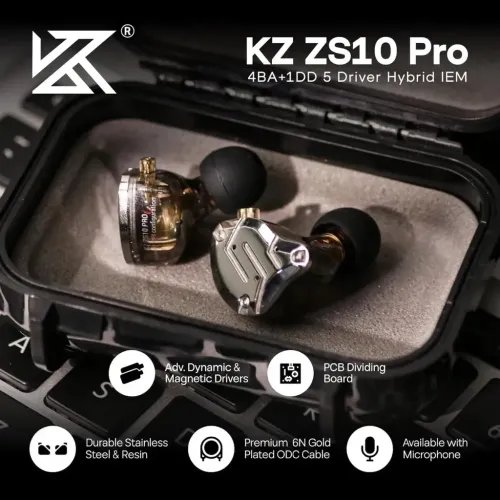 KZZS10PROBlackNoMic-IEM35MusicianInEarMonitorEarphones4BA1DD5Driver10mmmetal
