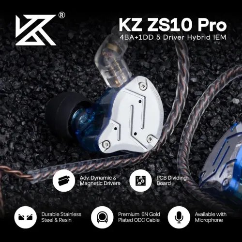 KZZS10PROBlueWithMic-IEM35MusicianInEarMonitorEarphones4BA1DD5Driver10mmmetal