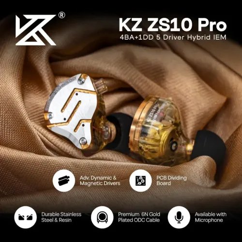 KZZS10PROGlaregoldWithMic-IEM35MusicianInEarMonitorEarphones4BA1DD5Driver10mm