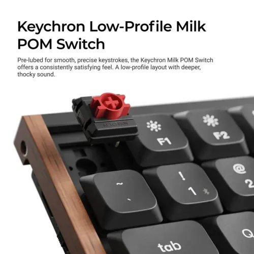 KeychronK3UltraK3U-H1QMK8KWirelessMechanicalKeyboardRedSwitchLowProfileWoodFrame75