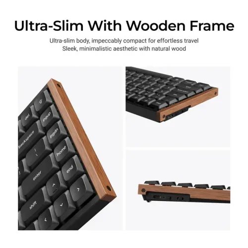 KeychronK3UltraK3U-H1QMK8KWirelessMechanicalKeyboardRedSwitchLowProfileWoodFrame75