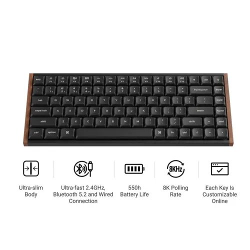 KeychronK3UltraK3U-H1QMK8KWirelessMechanicalKeyboardRedSwitchLowProfileWoodFrame75