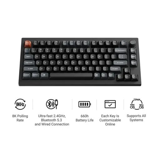 KeychronV1UltraV1U-D1QMKVIA8KWirelessCustomMechanicalKeyboardRedSwitchRGB75US