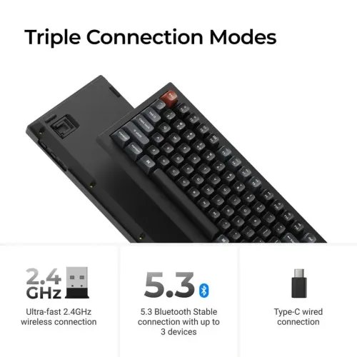 KeychronV5UltraV5U-D1QMKVIA8KWirelessCustomMechanicalKeyboardRedSwitchRGB96US