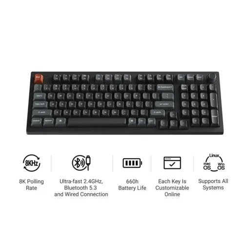 KeychronV5UltraV5U-D4QMKVIA8KWirelessCustomMechanicalKeyboardBananaSwitchRGB96US