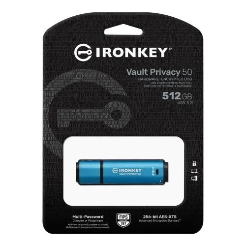 KingstonTechnologyIronKeyVaultPrivacy50USBflashdrive512GBUSBType-C3.2Gen13.1Gen1Blue