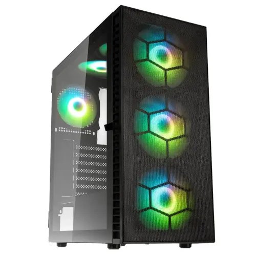 Kolink Observatory HF Plus Mesh ARGB PWM Midi Tower Case - Black with 6x120mm ARGB PWM Fans