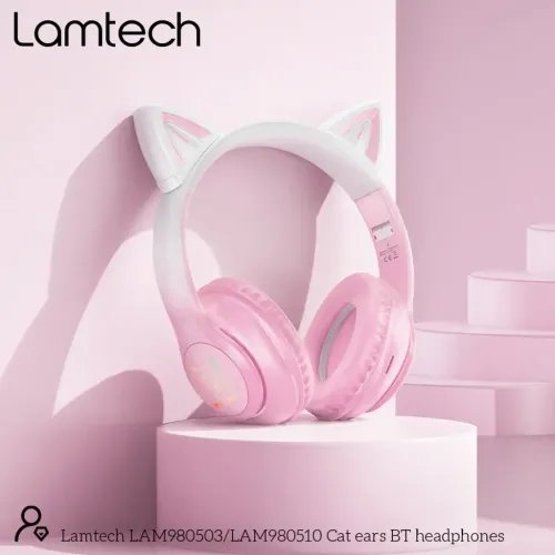 LAMTECHBT5.3KIDSHEADPHONESCHERRYBLOSSOMKITTYCAT