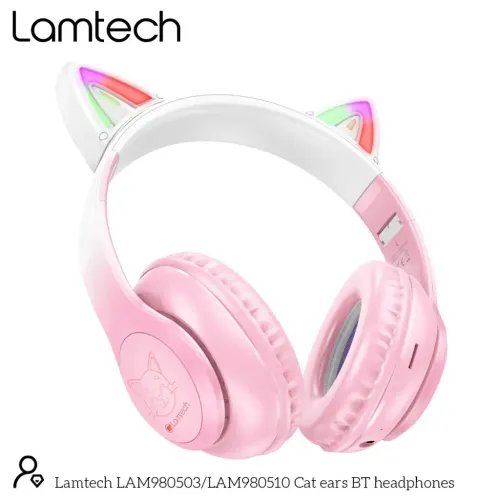 LAMTECHBT5.3KIDSHEADPHONESCHERRYBLOSSOMKITTYCAT