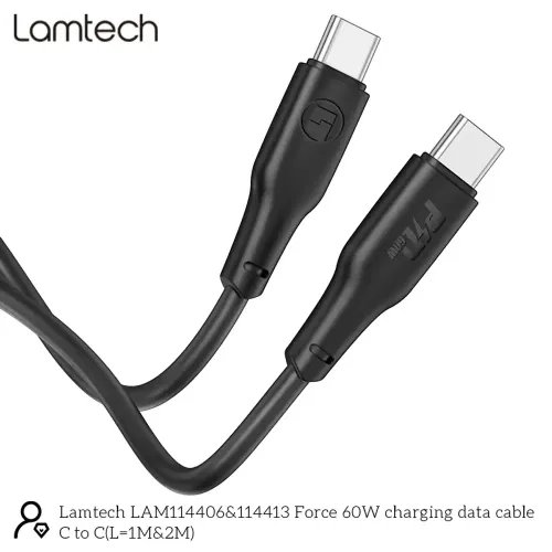 LAMTECHCHARGEANDDATACABLETYPE-CTOTYPE-C60W1MBLACK
