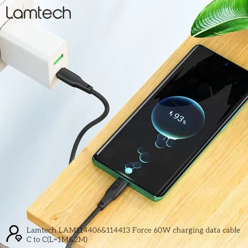 LAMTECHCHARGEANDDATACABLETYPE-CTOTYPE-C60W1MBLACK