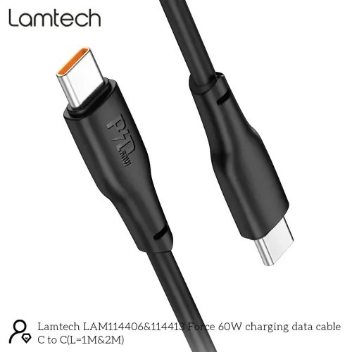 LAMTECHCHARGEANDDATACABLETYPE-CTOTYPE-C60W2MBLACK