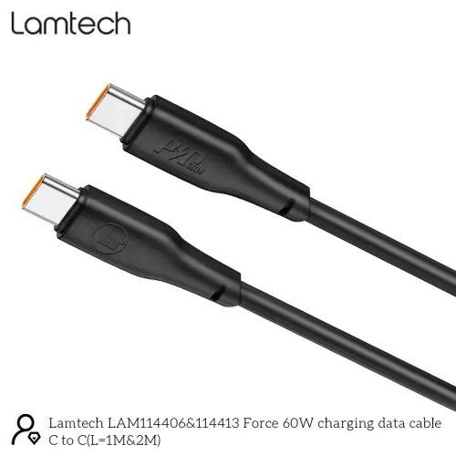 LAMTECHCHARGEANDDATACABLETYPE-CTOTYPE-C60W2MBLACK