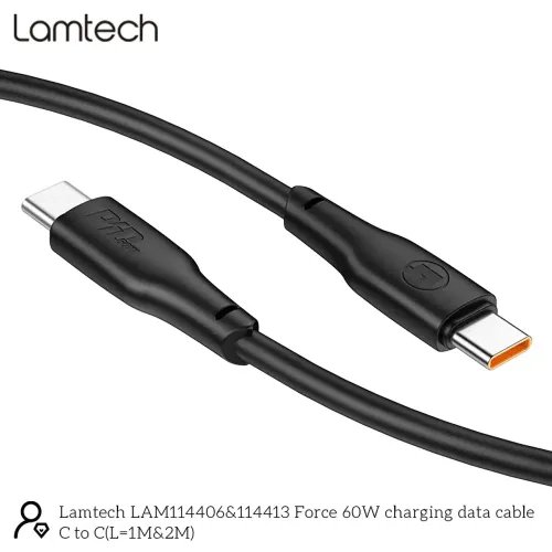 LAMTECHCHARGEANDDATACABLETYPE-CTOTYPE-C60W2MBLACK