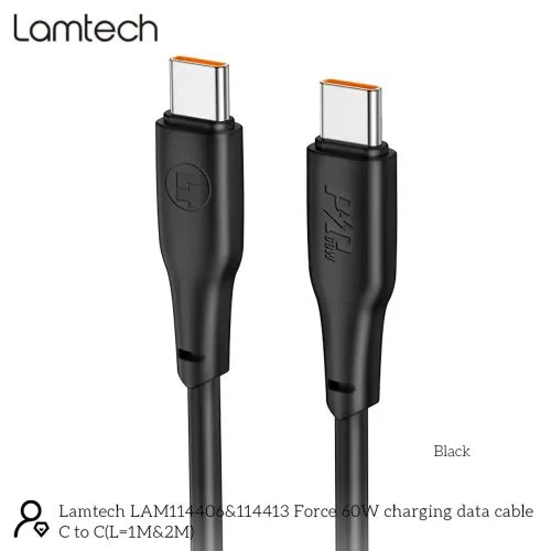 LAMTECHCHARGEANDDATACABLETYPE-CTOTYPE-C60W2MBLACK