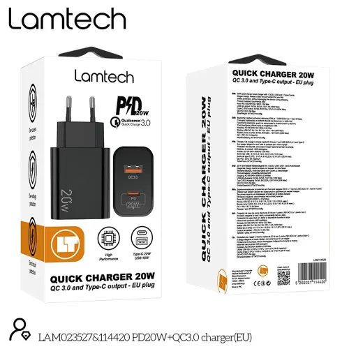 LAMTECHCHARGERUSBQC3.0TYPE-C20WBLACK