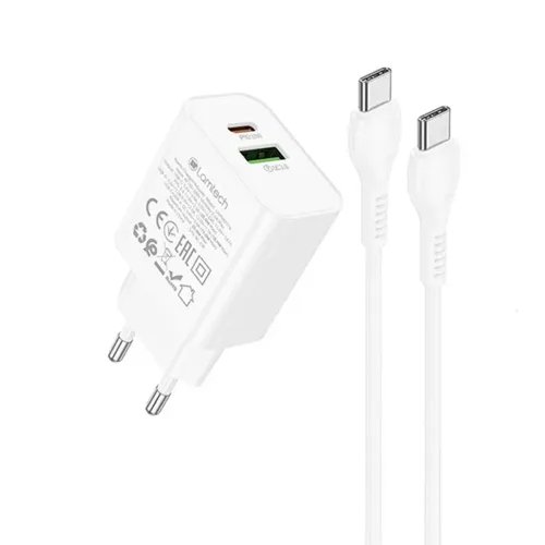 LAMTECHDUALPORTQC3.0PD20WCHARGERWITHTYPE-CTOTYPE-CCABLE60W1MWHITE