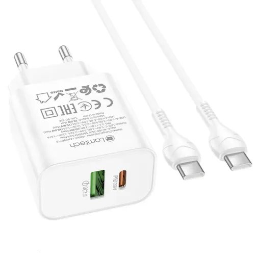 LAMTECHDUALPORTQC3.0PD20WCHARGERWITHTYPE-CTOTYPE-CCABLE60W1MWHITE