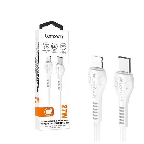 LAMTECHFASTCHARGINGANDDATACABLETYPE-CTOLIGHTNING1M27WWHITE