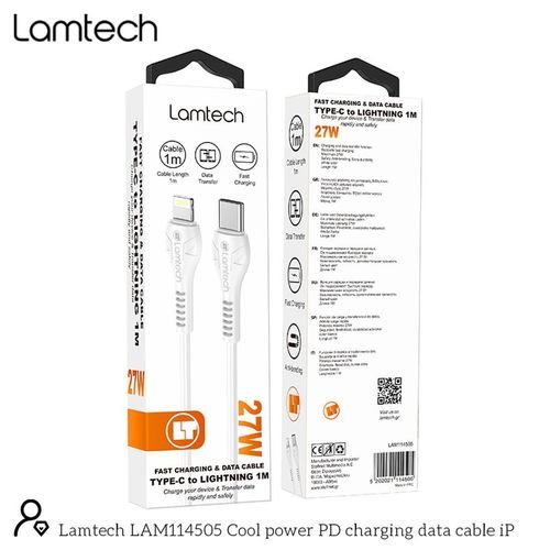 LAMTECHFASTCHARGINGANDDATACABLETYPE-CTOLIGHTNING1M27WWHITE