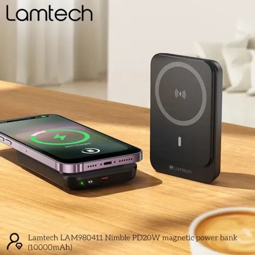LAMTECHMAGNETIC20WWIRELESSCHARGINGPOWERBANK10000MAHBLACK