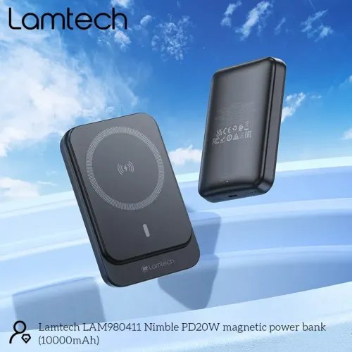 LAMTECHMAGNETIC20WWIRELESSCHARGINGPOWERBANK10000MAHBLACK